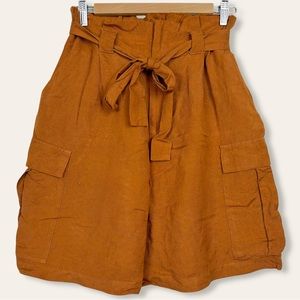 A New Day Linen Blend Belted Baggy Cargo Super High Rise Paperbag Shorts Camel S